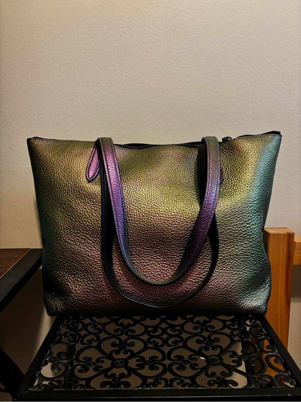 Coach Iridescent Pebbled Leather Tote — Purple and Green Shift - Picture 2 of 8